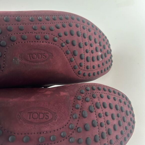 TOD'S Burgundy Leather Driving Loafers Shoes Made in Italy Men Size 9 US - Picture 2 of 15